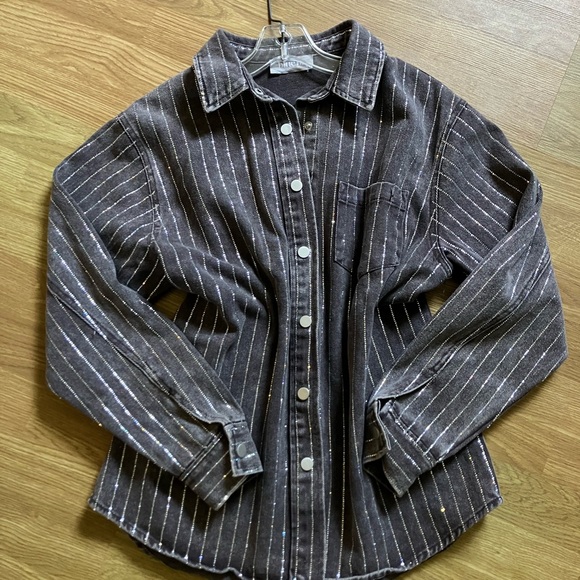 Blue B Tops - Blue B Western Denim Snap Button Up with Glitzy Detailing